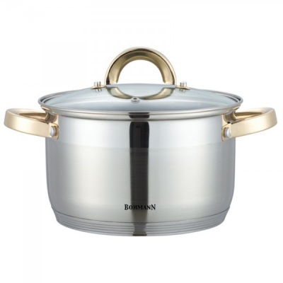 Oala Inox cu Capac Sticla si Manere Aurii 7.7L 26cm Bohmann BH1426G