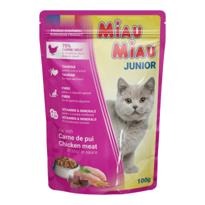 Pachet 5 Plicuri hrana umeda pisici Junior Miau Miau cu Pui 5x100g DNC38733