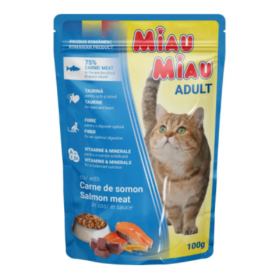 Pachet 5 Plicuri hrana umeda pisici Miau Miau cu Somon 5x100g DNC38731