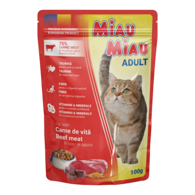 Pachet 5 Plicuri hrana umeda pisici Miau Miau cu Vita 5x100g DNC38732