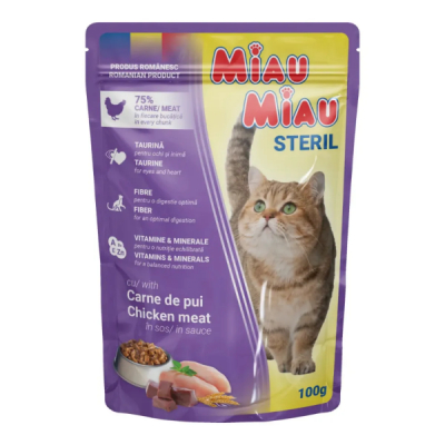 Pachet 5 Plicuri hrana umeda pisici Sterilizate Miau Miau cu Pui 5x100g DNC38729