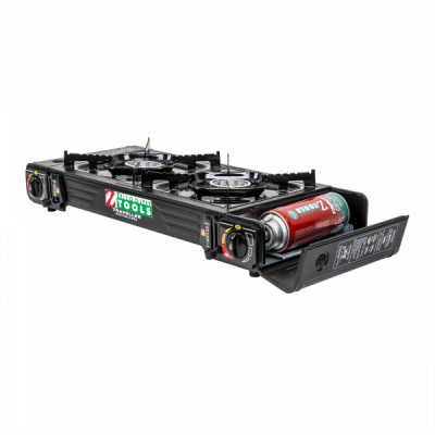 Pachet aragaz camping cu 2 ochiuri 2×2.3kw + 4 butelii 410ml Zilan ZTS5620_1