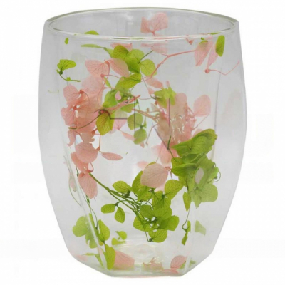 Pahar Sticla Borosilicata Perete Dublu Flori Color 300ml Wei A16317 DNC67623