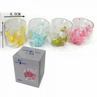 Pahar Sticla Borosilicata Perete Dublu Flori Color 300ml Wei A16317 DNC67623