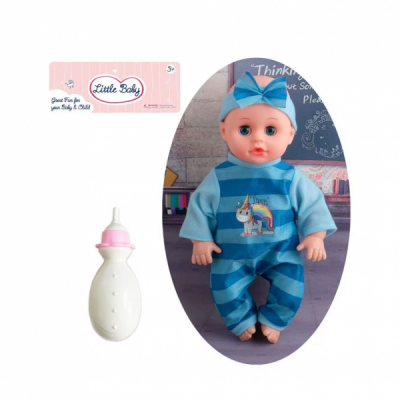 Papusa bebelus Little Baby cu biberon si costum albastru 30cm AD609-B3 CWT