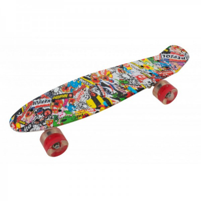 Penny Board cu Roti Silicon 55x15cm SB2406 JU Skull Red Wheel