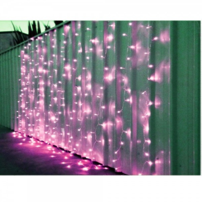 Perdea Luminoasa Craciun Exterior 3x1.2m 1400LED Roz Fir Alb 9004