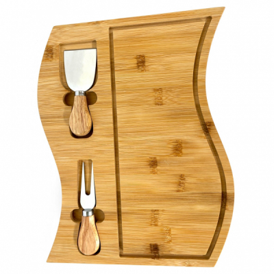 Platou bambus 2 accesorii inox branzeturi 26x33cm Grunberg GR5815