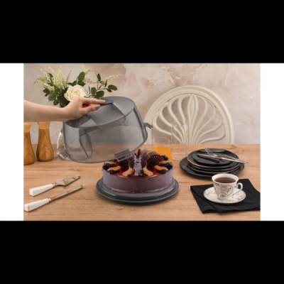 Platou de Tort Rotund Plastic cu Capac, Maner 31x16cm Tuffex TP725
