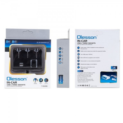 Prelungitor Spliter 3 Priza Auto 2 USB Iluminat On/Off Olesson 1506