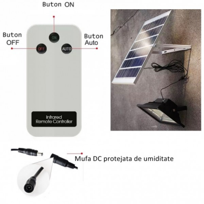 Proiector LED 10W cu Panou Solar si Telecomanda Alb Rece