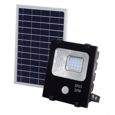 Proiector LED 20W Alb Rece cu Panou Solar si Senzor de Miscare WT