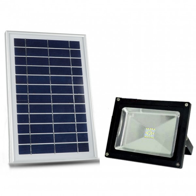 Proiector LED SMD 5050, 10W cu Panou Solar Alb Rece