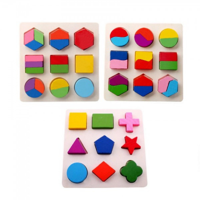 Puzzle 3D Educativ Copii o Plansa Forme Geometrice din Lemn