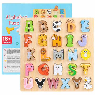 Puzzle Alfabet Copii Ilustrat cu Piese Mari din Lemn Kabi 0088 CWT