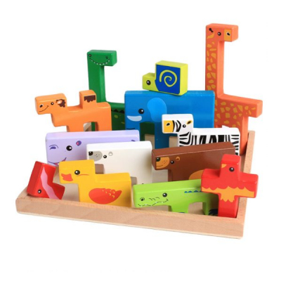 Puzzle copii tetris din lemn 13 Animale colorate 000019 CWT