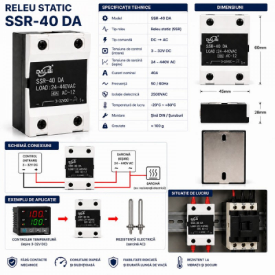Releu Static SSR-40 DA 40A 24-440V AC DALBI 5E027 XXM