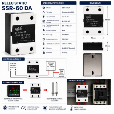 Releu Static SSR-60 DA 60A 24-440V AC DALBI 5E028 XXM