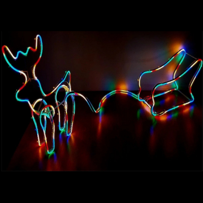 Ren de Craciun cu Sanie 47x125cm Furtun Neon Flex LEDuri Multicolore NMG