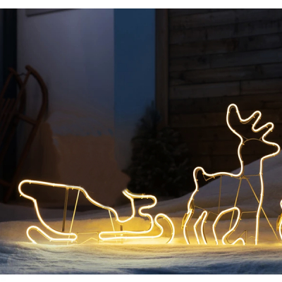 Ren de Craciun cu Sanie 47x125cm Furtun Neon Flex LEDuri Multicolore