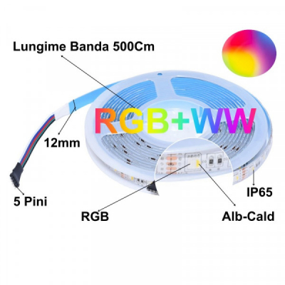 Rola 5m Banda LED RGBWW 5050 60LED/ml 300LED Exterior IP65 18A107 XXM
