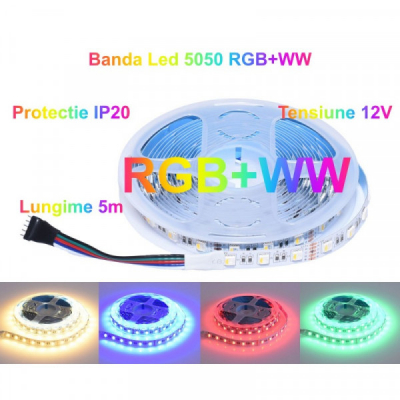 Rola 5m Banda LED RGBWW 5050 60LED/ml 300LED Interior IP20 18A106 XXM