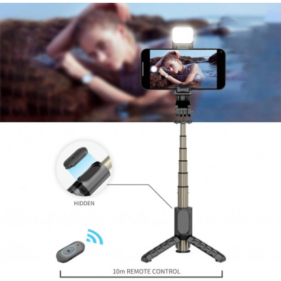 Selfie Stick cu Trepied cu Telecomanda Bluetooth si LED Andowl Q10S