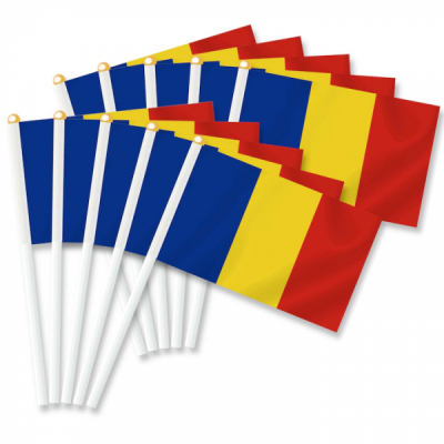 Set 10 Steaguri tricolor Romania textile bat plastic 14x21cm BRP