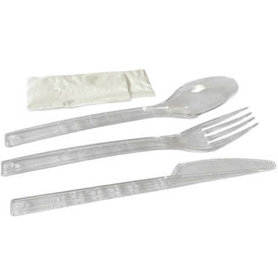 Set 100 Pachete Furculita Lingura Cutit Unica Folosinta Plastic cu Servetel CNN52245