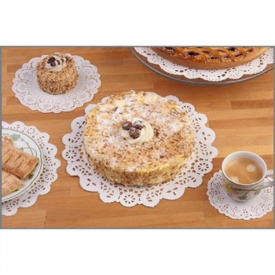 Set 100 Hartii Dantelate Rotunde Albe pentru Prajituri 22cm SNK 1604B DNC65210