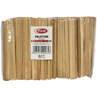 Set 1000 Palete din Lemn pentru amestecat cafeaua 11cm Practik CNN51504