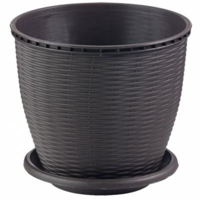 Set 11 Ghivece Ratan PVC Rotunde cu Farfurie CRL 9l Wenge DNC54727