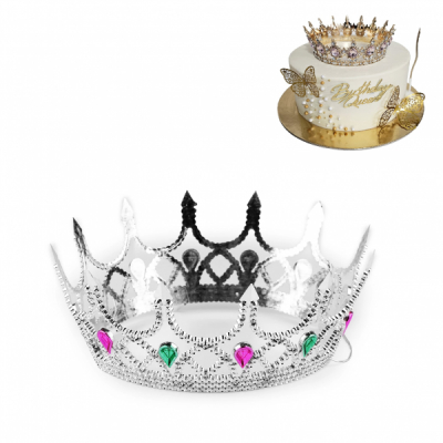 Set 12 Coronite Plastic Argintiu de Printesa Decorative pentru Tort D15cm