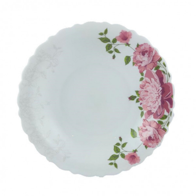 Set 12 Farfurii Adanci Opal Alb Model Bujori Decor 23cm V225/400 DNC42481