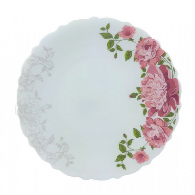 Set 12 Farfurii Intinse Opal Alb Model Bujori Decor 27cm V250/400 DNC42483