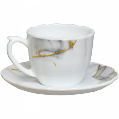 Set 12 Piese 6 Cesti 190ml 6 Farfurioare Opal Gray Cafea GY12 DNC57075