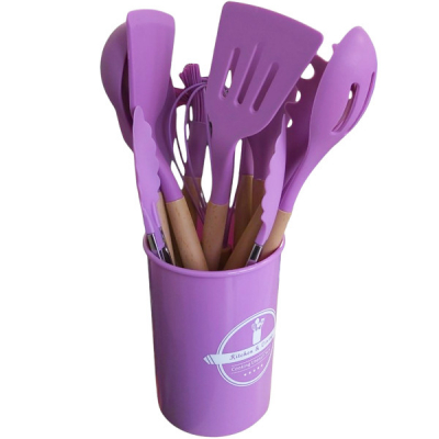 Set 12 Ustensile Bucatarie Silicon Manere Lemn DIV.Culori WX DNC59441 62592 CNN44356