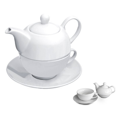 Set 24 Ceainice Cesti Farfurii din Ceramica Alba Tea for One Harmony