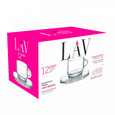 Set 24 Cesti Cafea Ceai 24 Farfurii Sticla Groasa Cozy S2 270ml ARTC