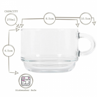 Set 24 Cesti Cafea Ceai Sticla Masiva Suprapozabile Cozy S2 270ml ARTC