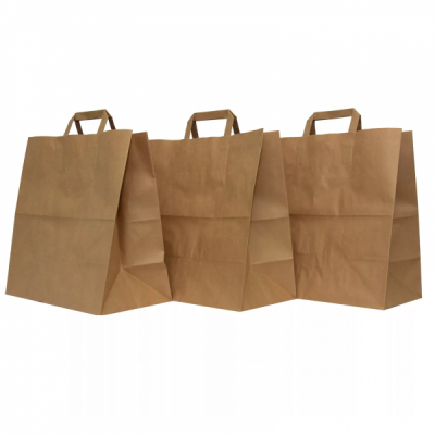 Set 250 Pungi Sacose Hartie Catering Kraft Natur Maner Plat 28x29x17cm