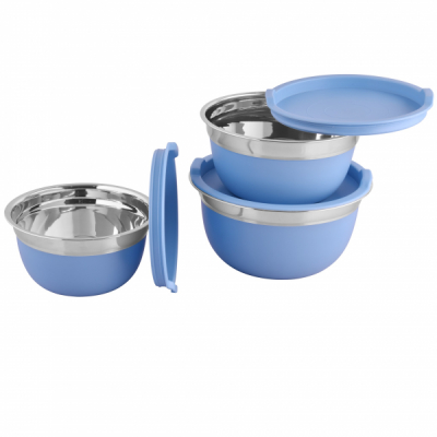 Set 3 boluri din INOX cu capace plastic 18,16,14cm Grunberg IGR2435