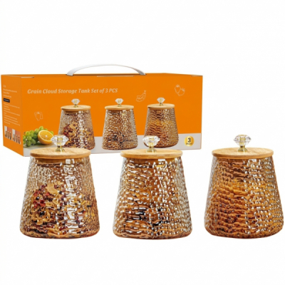 Set 3 Borcane Condimente 850ml Sticla Bambus Wei A16515 DNC68104