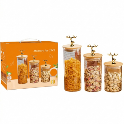 Set 3 Borcane Condimente Sticla 530/700/880ml Wei A16516 DNC68114