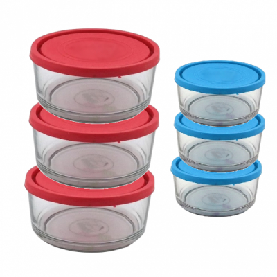 Set 3 Caserole Rotunde Sticla cu Capace 450ml Kitchen 12 DNC51356