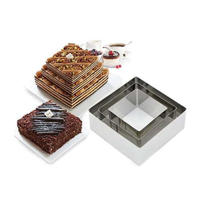 Set 3 Inele Forme INOX Patrat Copt Tort Multietajat 10cm 15cm 20cm