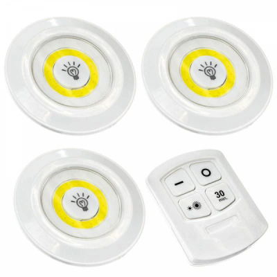 Set 3 Lampi COB LED 9x2.2cm 3W pe Baterii, cu Telecomanda