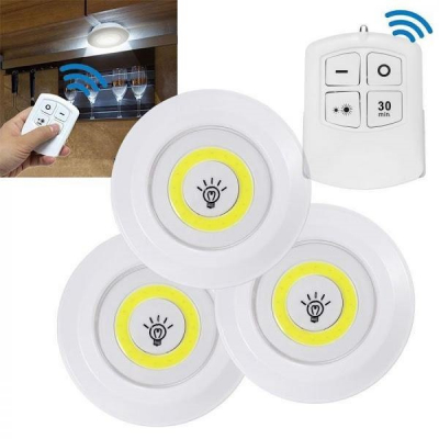 Set 3 Lampi COB LED 9x2.2cm 3W pe Baterii, cu Telecomanda