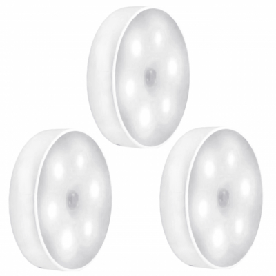Set 3 Lampi de Veghe LED Luminos cu Senzor Miscare, USB, Magnet Alb Rece