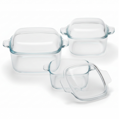 Set 3 Vase cu Capace din Sticla Termorezistenta Grunberg HS0042